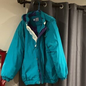 Stylish Teal and Purple Charlotte Hornets Puffer Starter Jacket